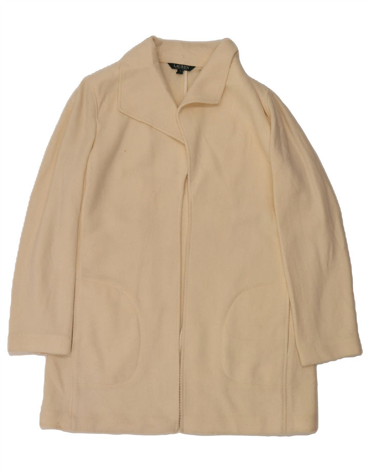RALPH LAUREN Womens Open Overcoat UK 14 Medium Off White Chevron Wool Vintage Ralph Lauren and Second-Hand Ralph Lauren from Messina Hembry 