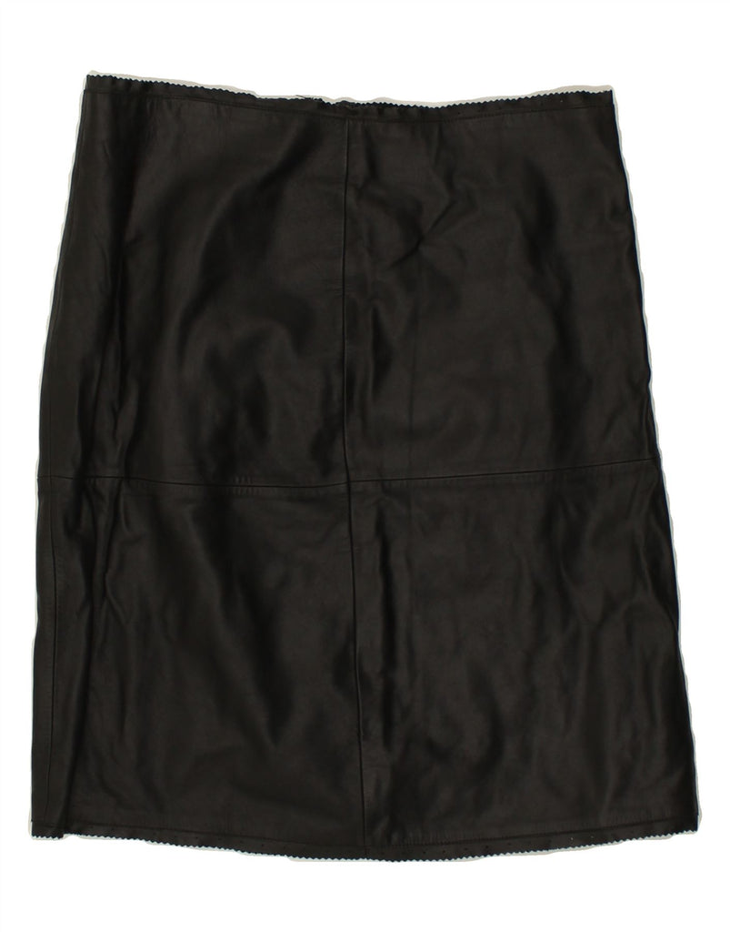 PRINGLE Womens Leather Skirt UK 14 Medium W31 Black Leather | Vintage Pringle | Thrift | Second-Hand Pringle | Used Clothing | Messina Hembry 