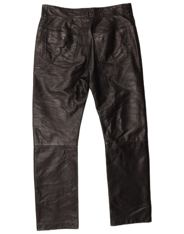 Helmut Lang Womens Straight Leather Trousers W30 L27 Black Leather