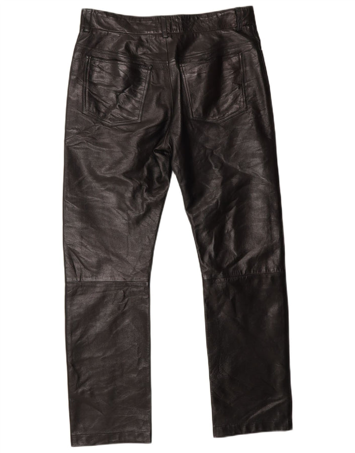 Helmut Lang Womens Straight Leather Trousers W30 L27 Black Leather