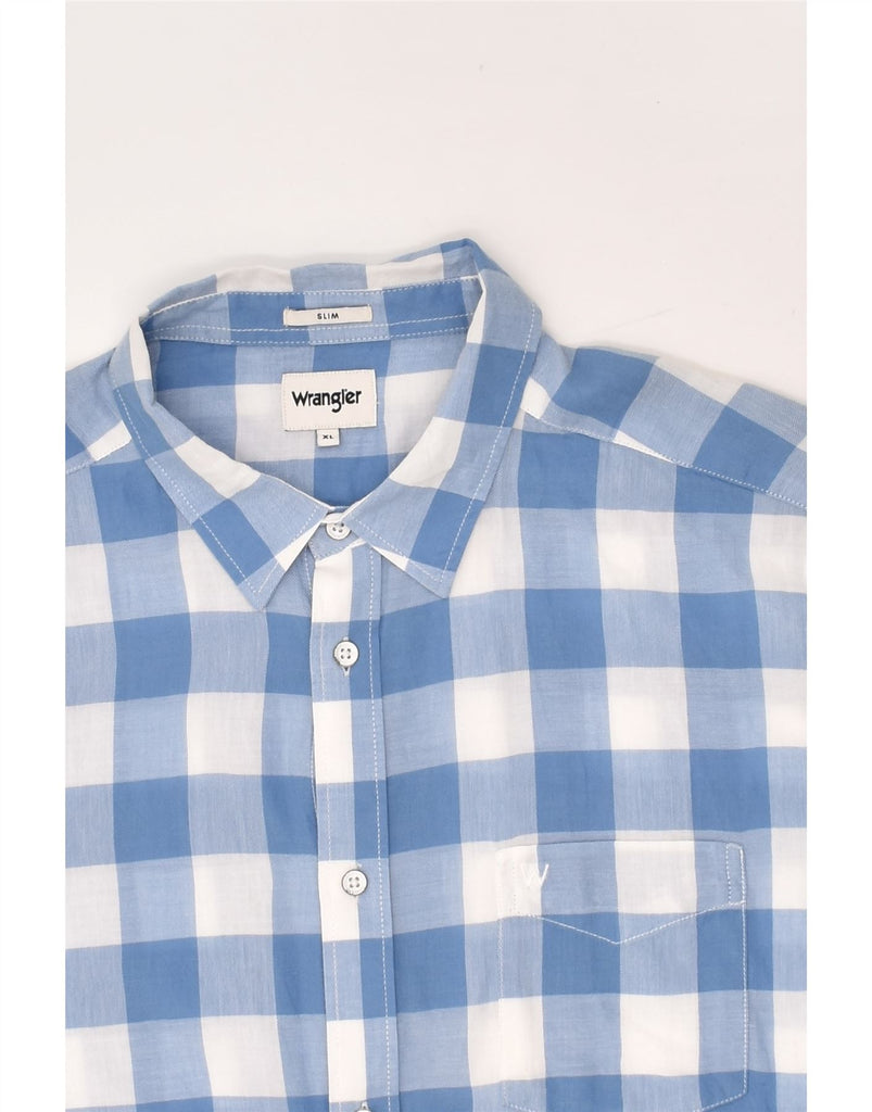 WRANGLER Mens Slim Fit Shirt XL Blue Gingham Cotton | Vintage Wrangler | Thrift | Second-Hand Wrangler | Used Clothing | Messina Hembry 