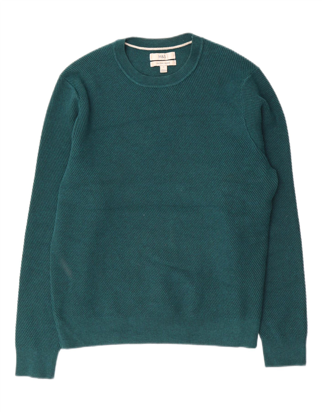 Marks & Spencer Mens Crew Neck Jumper Sweater Small Green Cotton