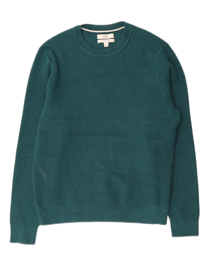 Marks & Spencer Mens Crew Neck Jumper Sweater Small Green Cotton