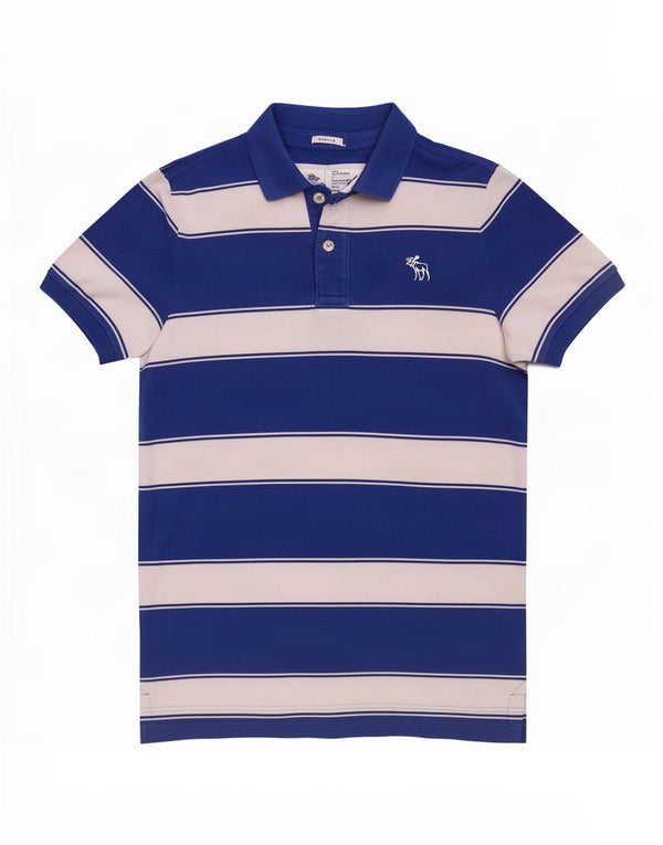 Abercrombie & Fitch Mens Muscle Polo Shirt XL Blue Striped Cotton