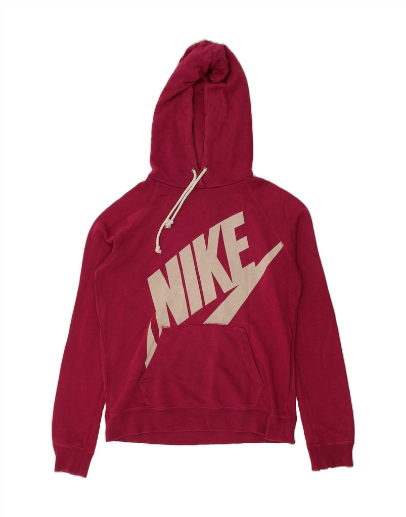 NIKE Womens Graphic Hoodie Jumper UK 14 Medium Pink Cotton | Vintage Nike | Thrift | Second-Hand Nike | Used Clothing | Messina Hembry 