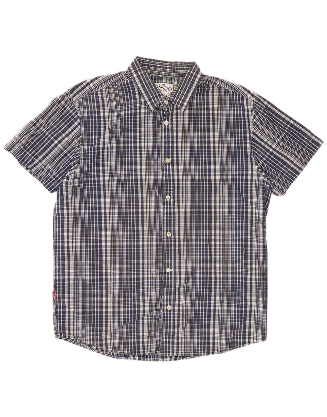 Levi's Mens Short Sleeve Classic Fit Shirt Large Navy Blue Check Cotton