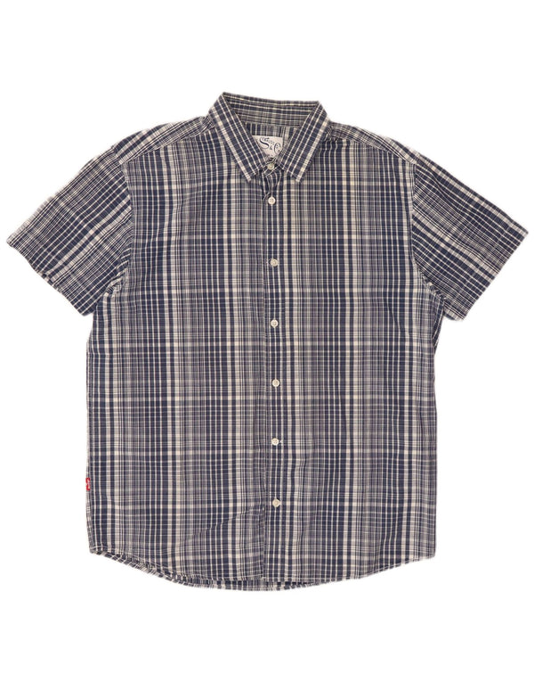 Levi's Mens Short Sleeve Classic Fit Shirt Large Navy Blue Check Cotton