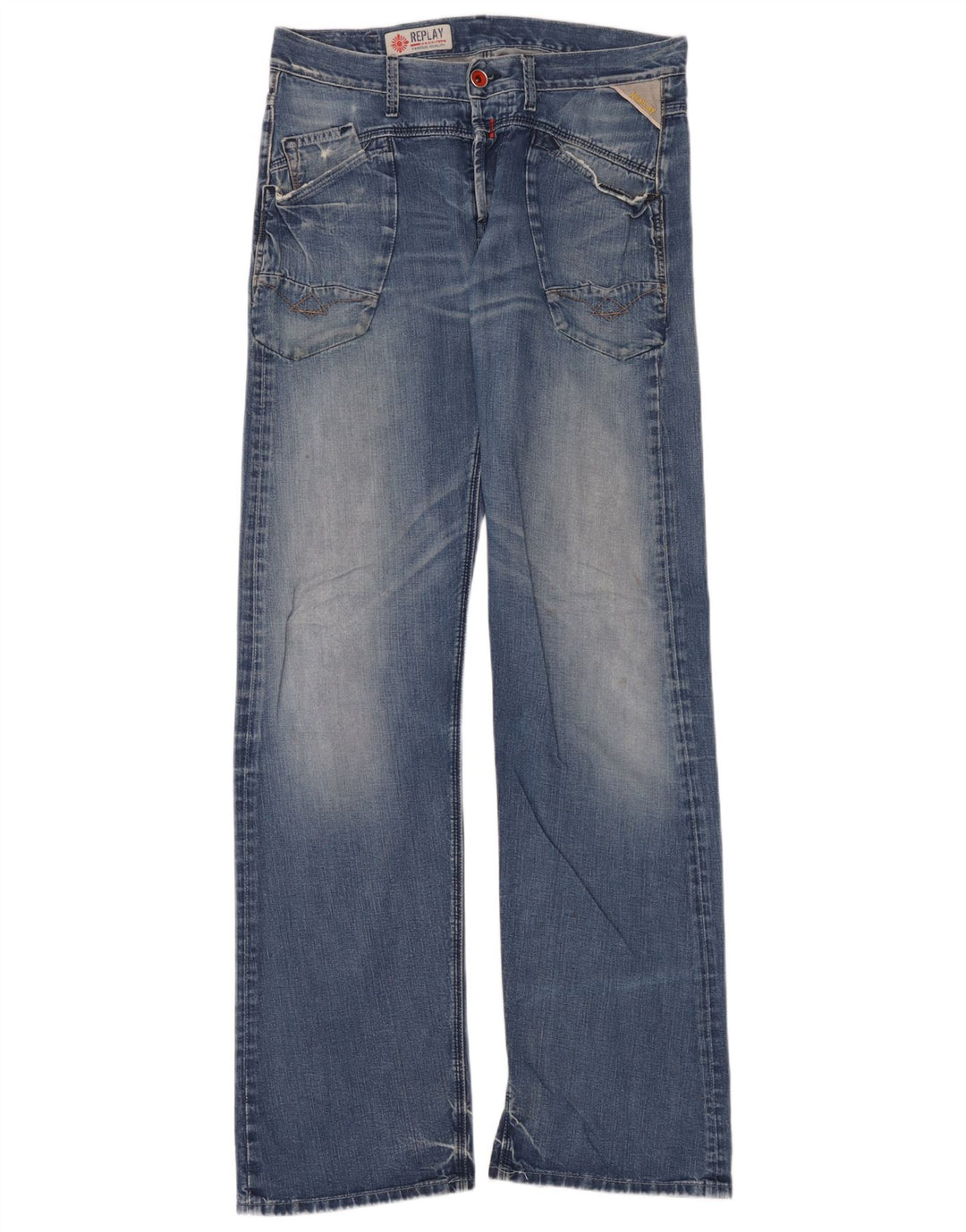 Replay Mens Bootcut Jeans W33 L36 Blue Cotton