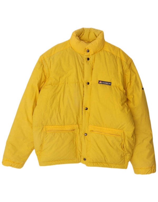 Rainbow Mens Hooded Padded Ski Jacket UK 40 Large Yellow Cotton