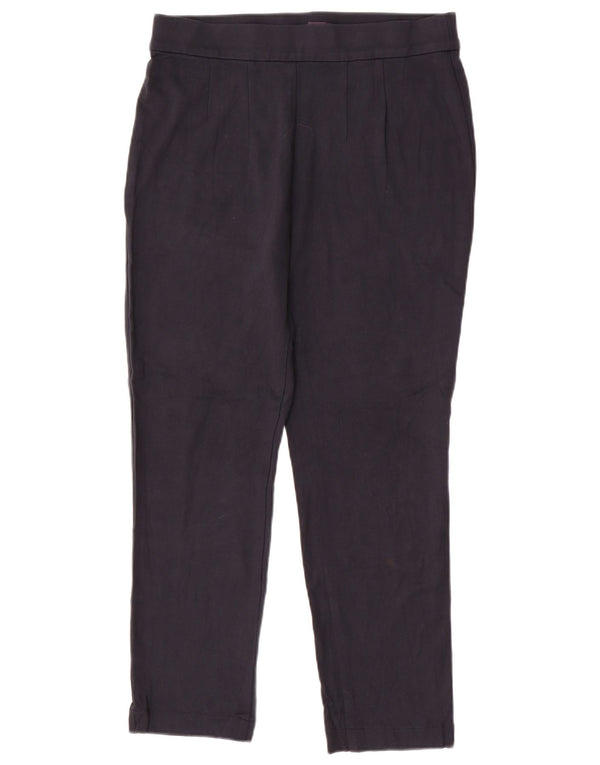 Marks & Spencer Womens Slim Casual Trousers UK 14 Large Navy Blue Viscose