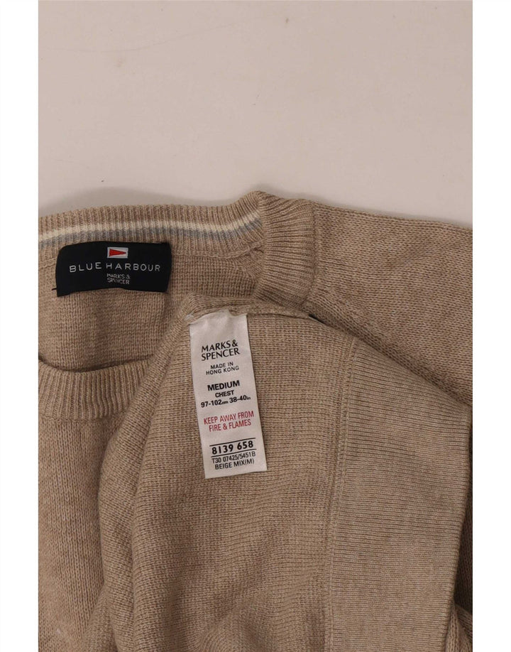 Marks & Spencer Mens Blue Harbour Crew Neck Jumper Sweater Medium Beige