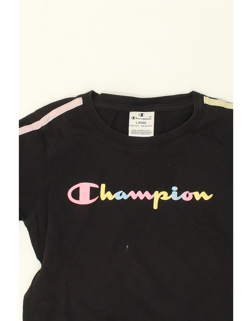 CHAMPION Girls Graphic T-Shirt Top 11-12 Years Large Black | Vintage Champion | Thrift | Second-Hand Champion | Used Clothing | Messina Hembry 