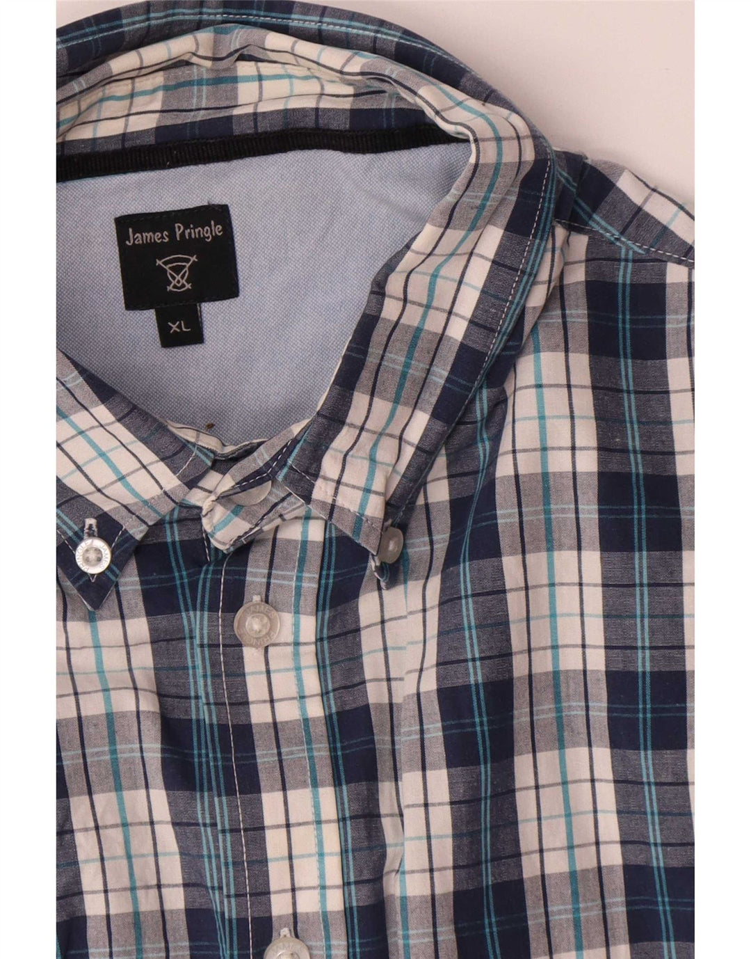 James Pringle Mens Shirt XL Blue Check Cotton