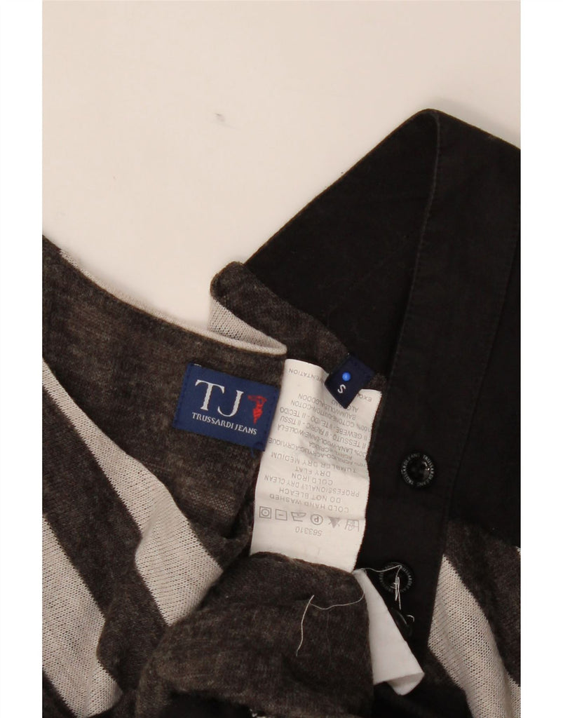 TRUSSARDI JEANS Womens Boat Neck Jumper Sweater UK 10 Small Grey Striped Vintage Trussardi Jeans and Second-Hand Trussardi Jeans from Messina Hembry 