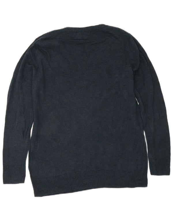 Eddie Bauer Womens V-Neck Jumper Sweater UK 16 Large Navy Blue Cotton