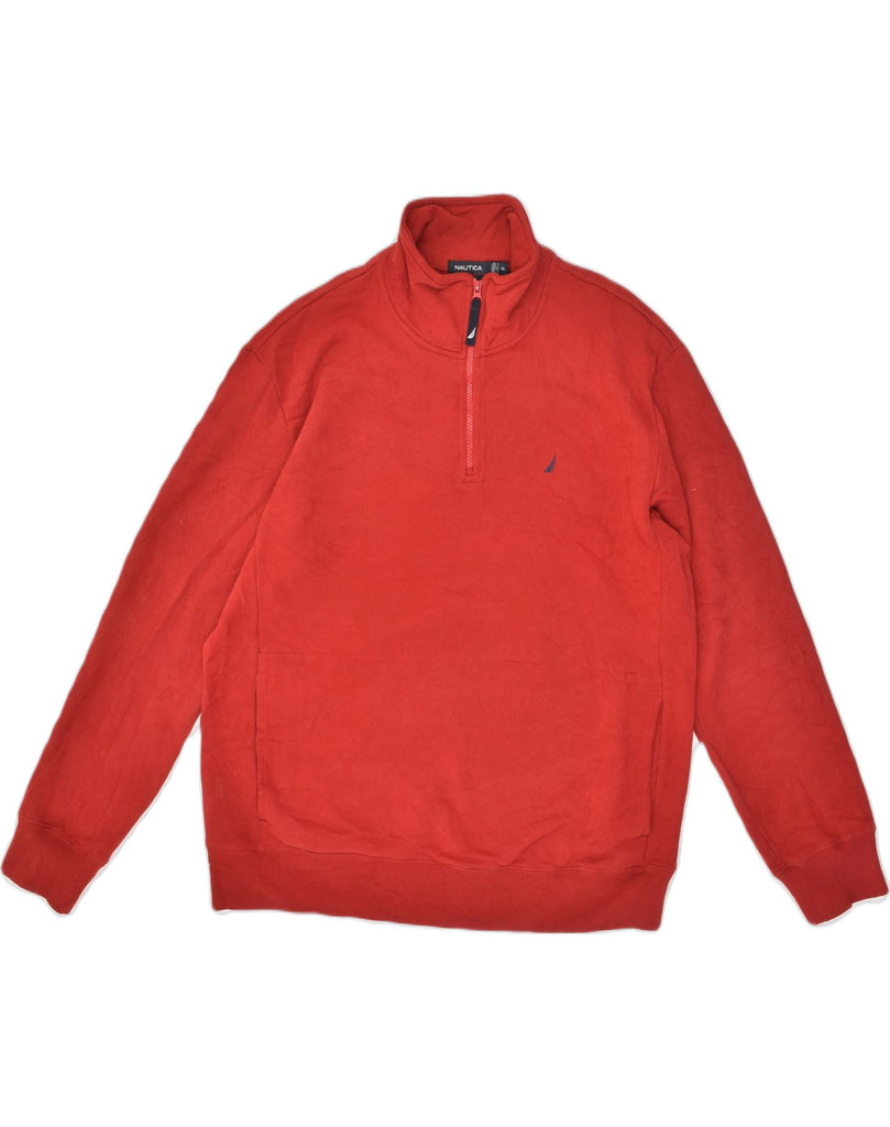 NAUTICA Mens Zip Neck Sweatshirt Jumper XL Red Cotton | Vintage Nautica | Thrift | Second-Hand Nautica | Used Clothing | Messina Hembry 