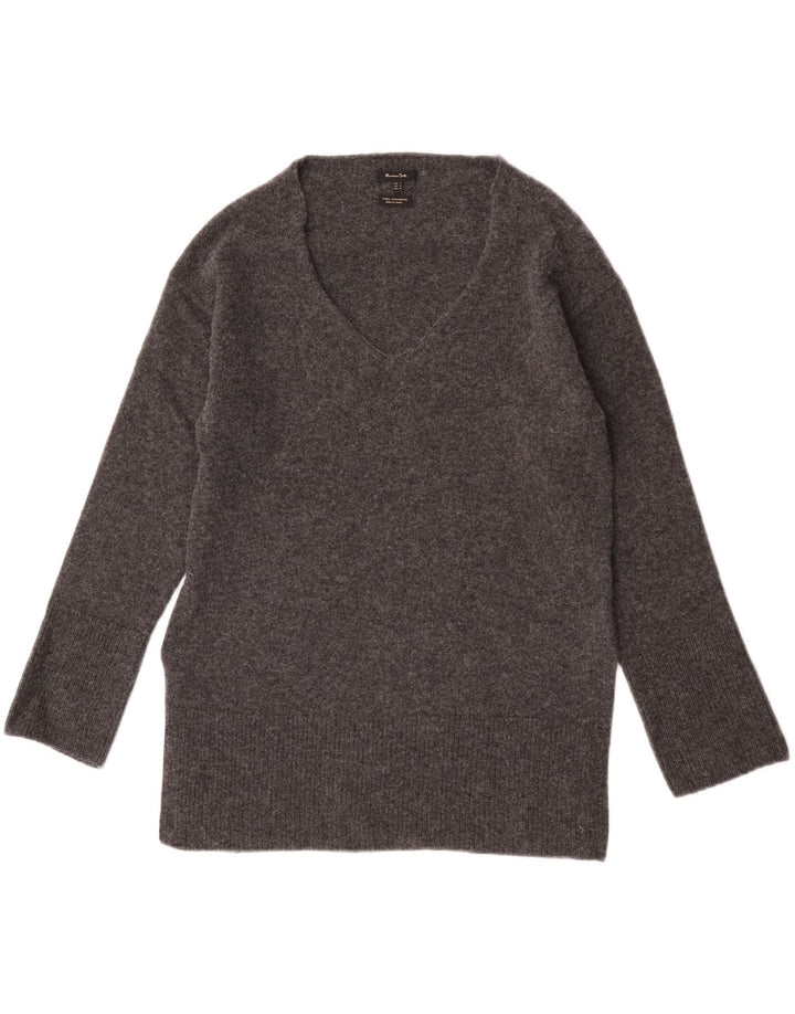 Massimo Dutti Womens V-Neck Jumper Sweater UK 10 Small Grey Wool