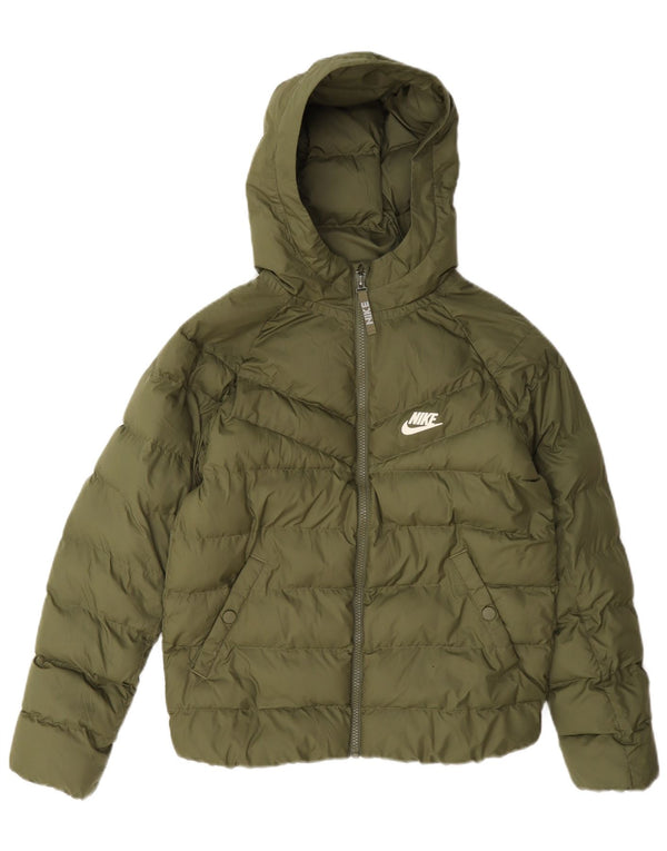 Nike Boys Hooded Padded Jacket 10-11 Years Medium Khaki Polyester