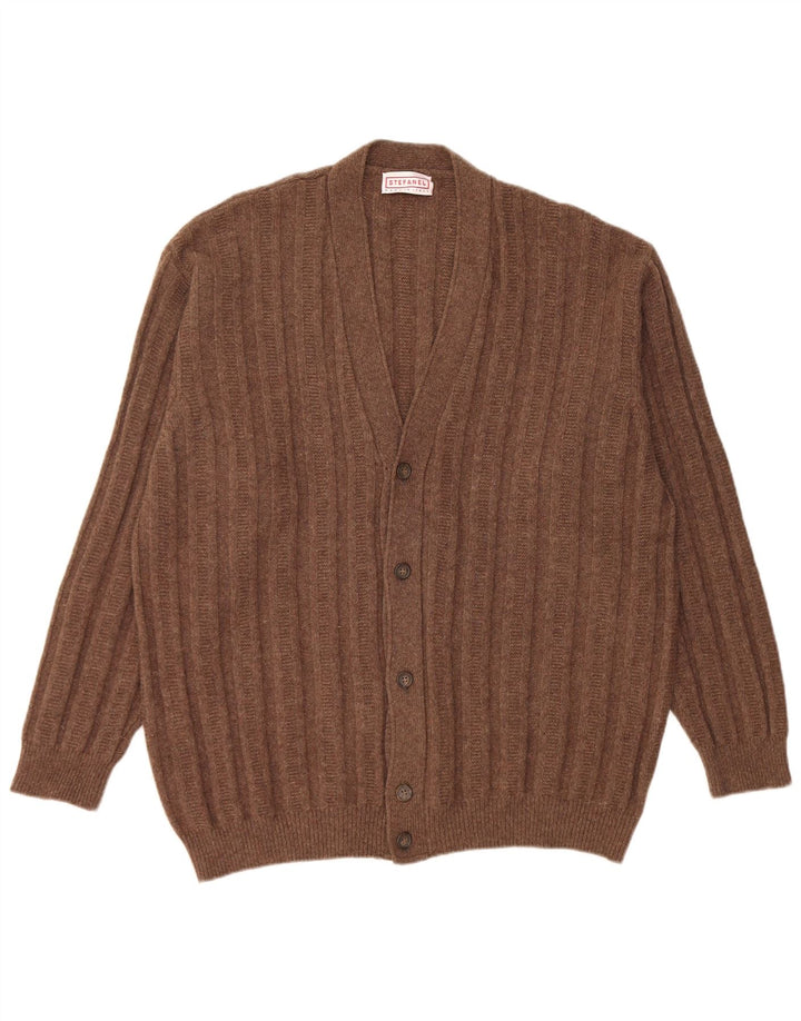 Stefanel Mens Cardigan Sweater XL Brown Wool