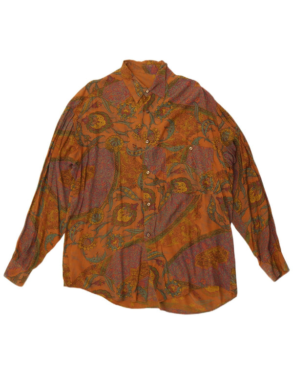 Vintage Mens Shirt Large Brown Floral Viscose