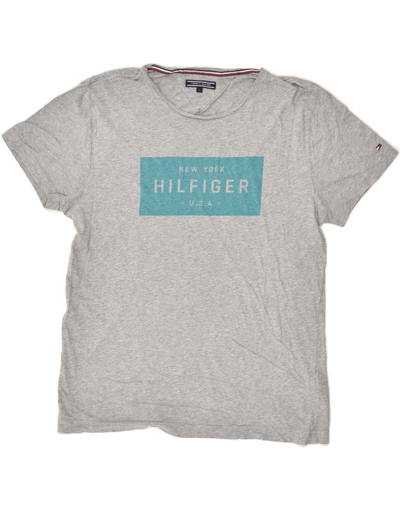 TOMMY HILFIGER Mens Graphic T-Shirt Top Medium Grey Cotton | Vintage Tommy Hilfiger | Thrift | Second-Hand Tommy Hilfiger | Used Clothing | Messina Hembry 