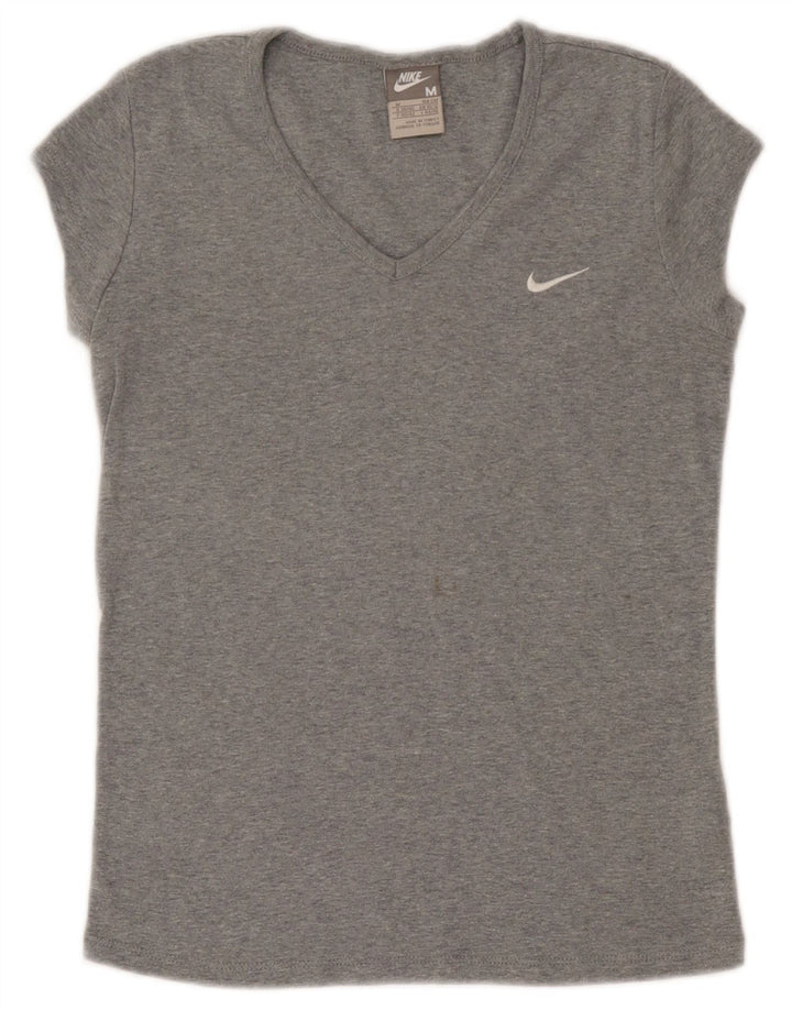 Nike Womens T-Shirt Top UK 10/12 Medium Grey Flecked Cotton