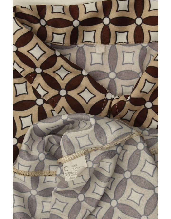 VINTAGE Womens Shirt UK 16 Large Beige Geometric Wool