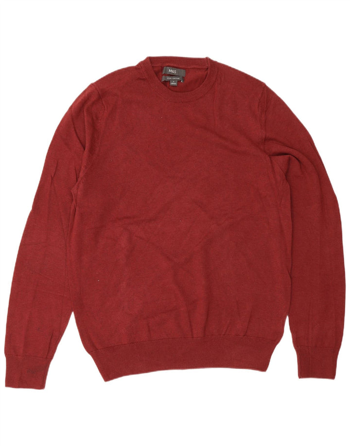 Marks & Spencer Mens Crew Neck Jumper Sweater Medium Maroon Cotton