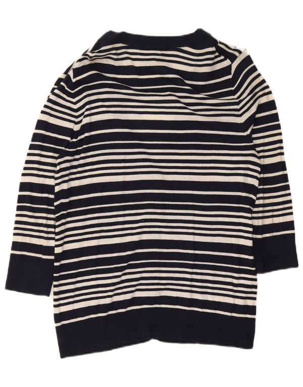 Gap Womens 3/4 Sleeve Cardigan Sweater UK 16 Large Navy Blue Striped Cotton