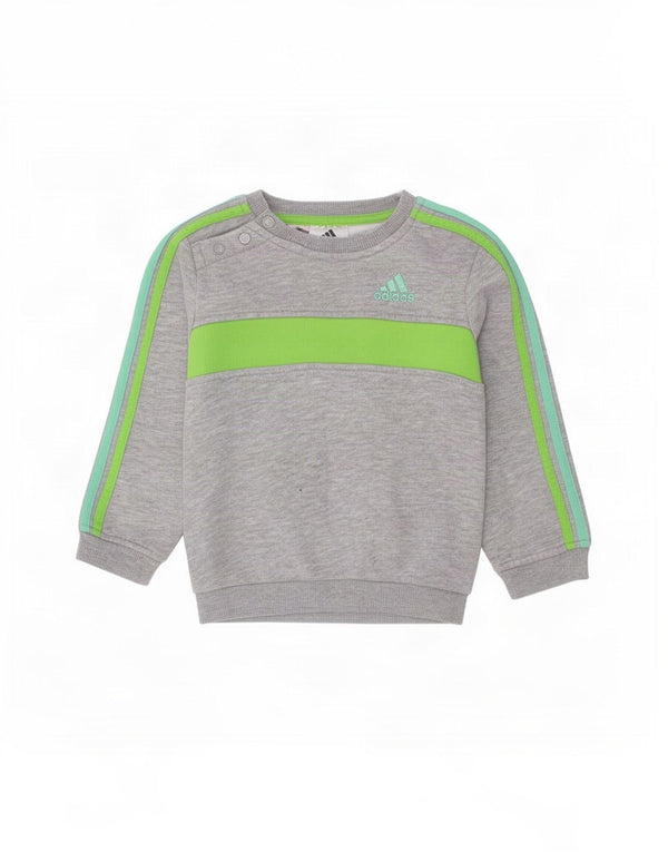 Adidas Baby Boys Sweatshirt Jumper 12-18 Months Grey Colourblock Cotton