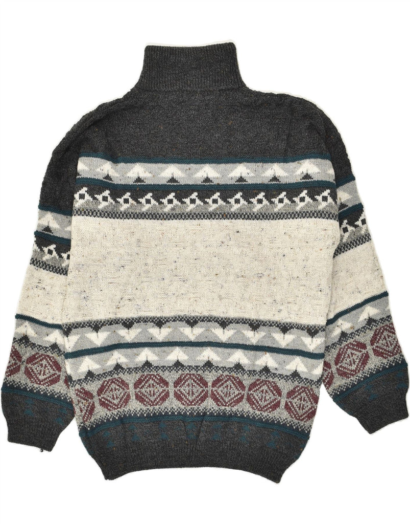 VINTAGE Mens Roll Neck Jumper Sweater Medium Grey Fair Isle Wool | Vintage Vintage | Thrift | Second-Hand Vintage | Used Clothing | Messina Hembry 