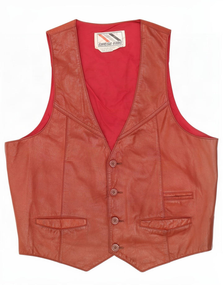 Vintage Mens Leather Waistcoat XL Brown