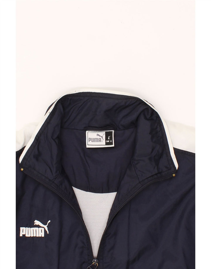 PUMA Mens Tracksuit Top Jacket Large Navy Blue Colourblock Nylon Vintage Puma and Second-Hand Puma from Messina Hembry 