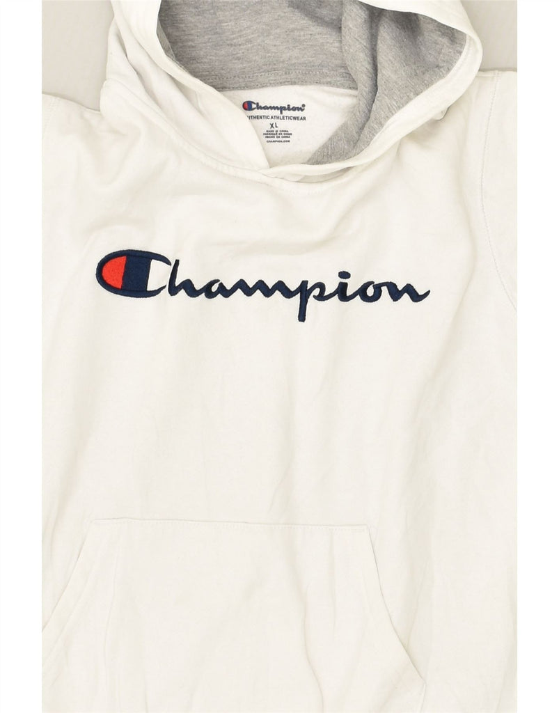 CHAMPION Boys Hoodie Jumper 13-14 Years XL White Cotton | Vintage Champion | Thrift | Second-Hand Champion | Used Clothing | Messina Hembry 