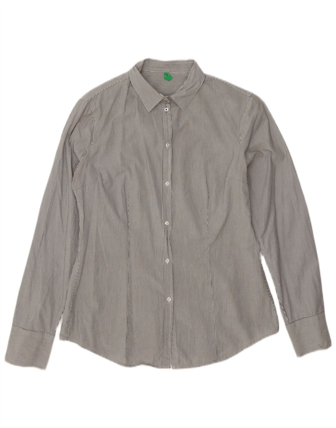 BENETTON Womens Shirt UK 16 Large Grey Striped