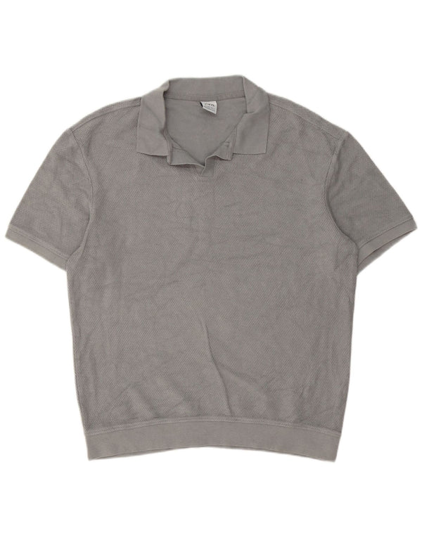 Zara Mens Short Sleeve Polo Neck Jumper Sweater Large Grey