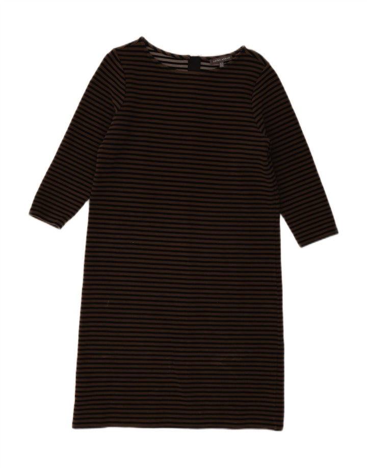 LAURA ASHLEY Womens 3/4 Sleeve Shift Dress UK 12 Medium Beige Striped