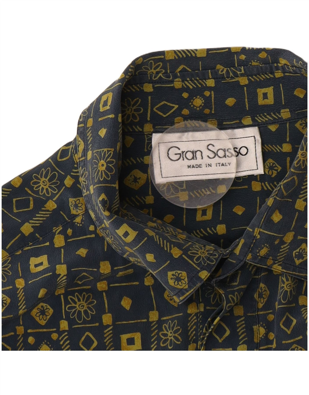 Gran Sasso Mens Short Sleeve Pullover Shirt Large Navy Blue Geometric