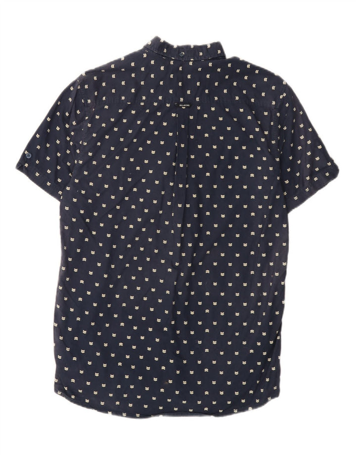 BILLABONG Mens Slim Fit Short Sleeve Shirt Medium Navy Blue Spotted Cotton