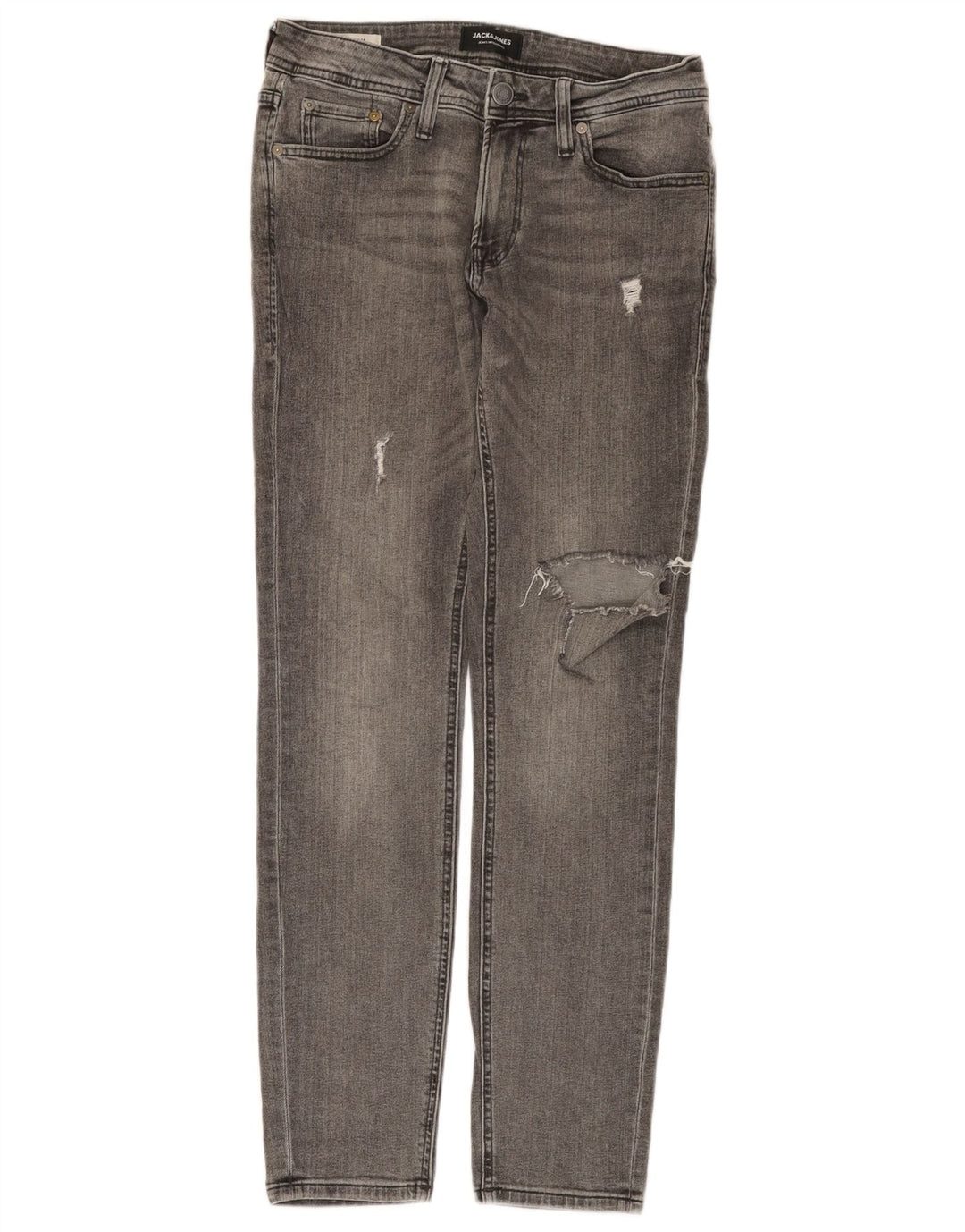 JACK & JONES Mens Distressed Slim Jeans W30 L30 Grey Cotton