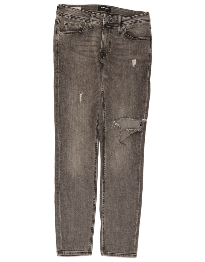 JACK & JONES Mens Distressed Slim Jeans W30 L30 Grey Cotton