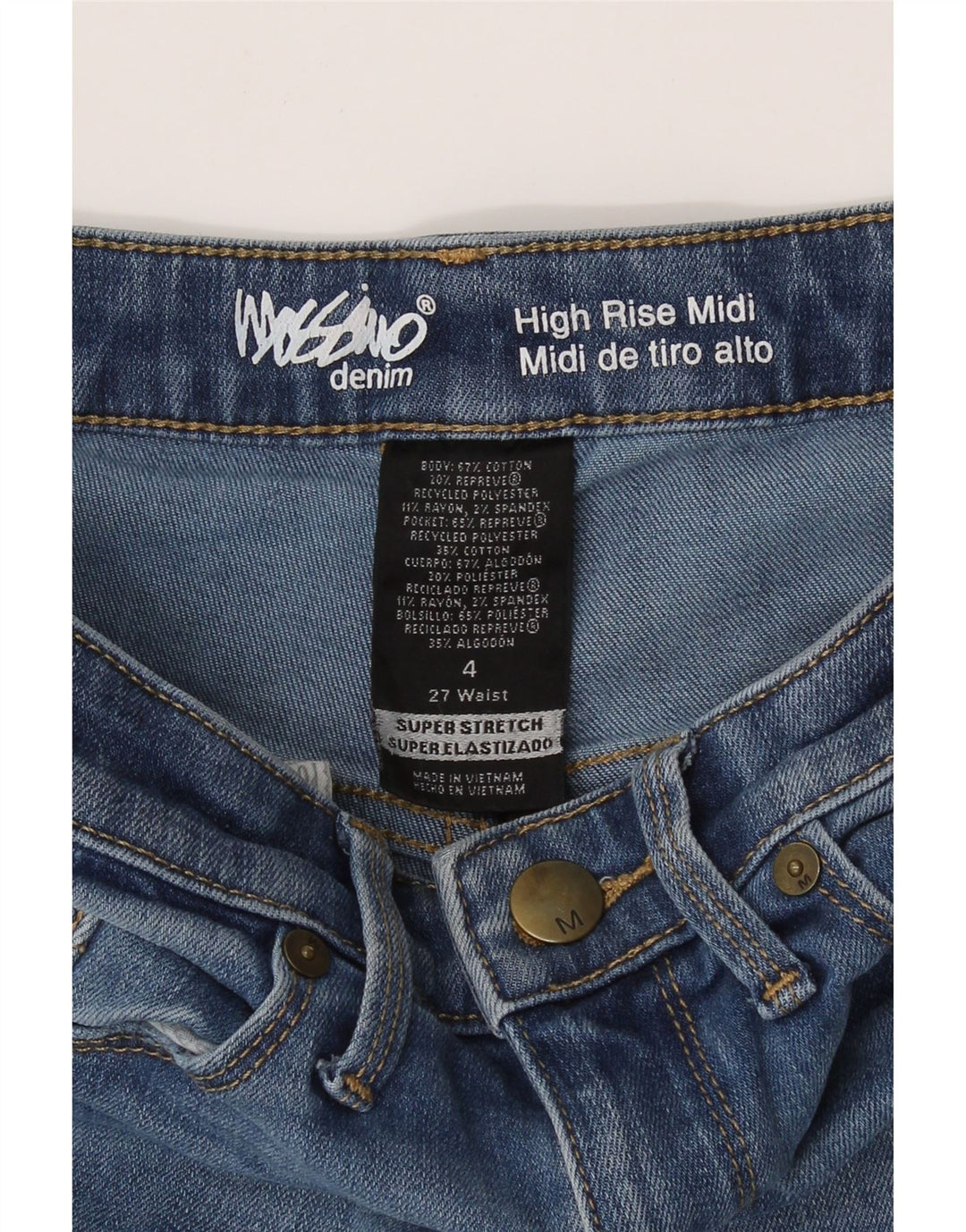 MOSSIMO Womens Mid Rise Denim Shorts US 4 Small W27 Blue Cotton Vintage Mossimo and Second-Hand Mossimo from Messina Hembry 