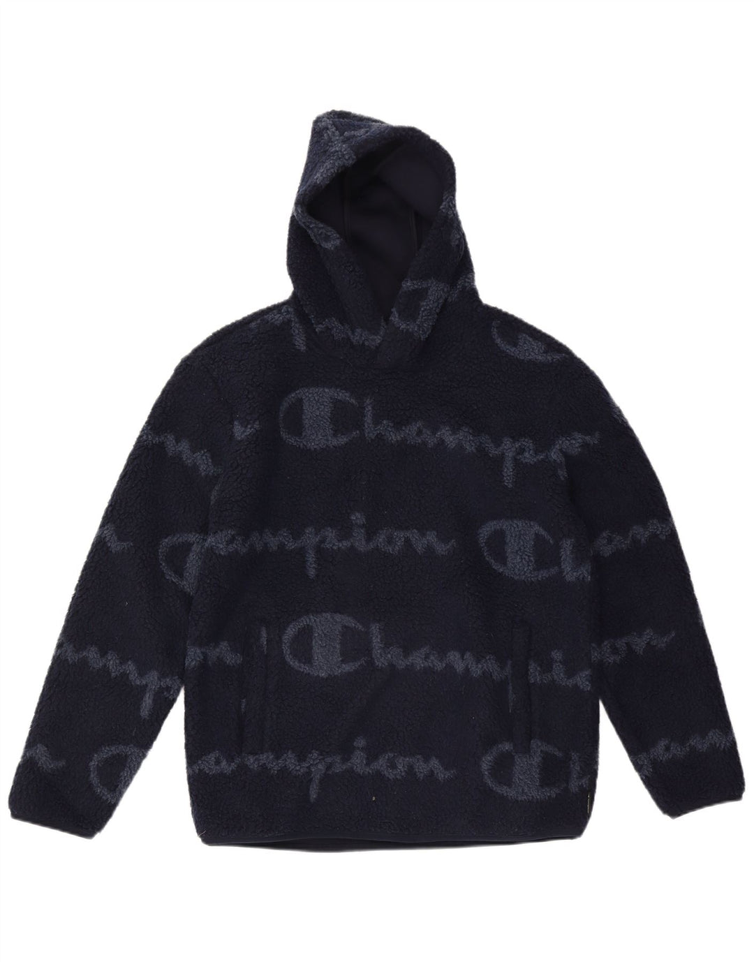 Champion Mens Graphic Hooded Fleece Jumper Medium Navy Blue Polyester