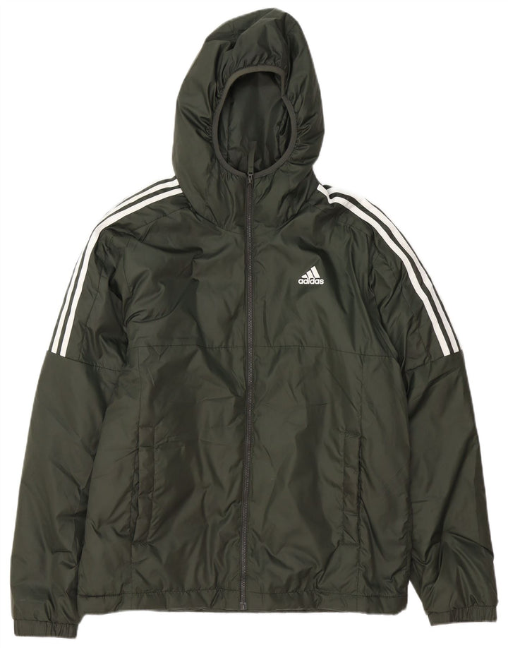 Adidas Mens Hooded Padded Jacket UK 38 Medium Green Polyester