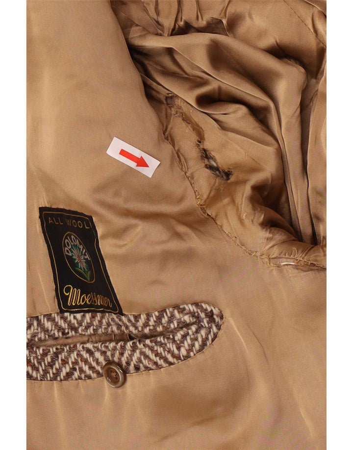 Moessmer Mens Overcoat UK 42 XL Brown Herringbone Wool