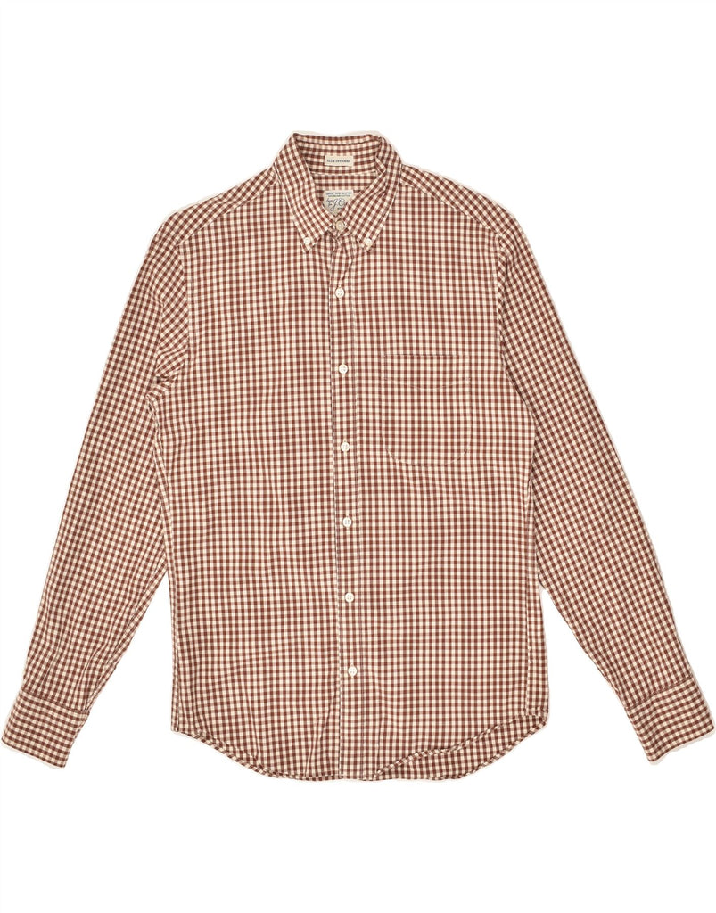 J. CREW Mens Stretch Slim Fit Shirt Small Brown Gingham Cotton | Vintage J. Crew | Thrift | Second-Hand J. Crew | Used Clothing | Messina Hembry 