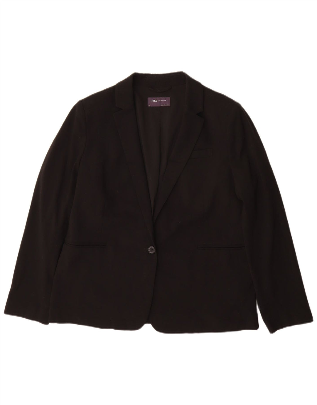 Marks & Spencer Womens 1 Button Blazer Jacket UK 14 Large Black Polyester