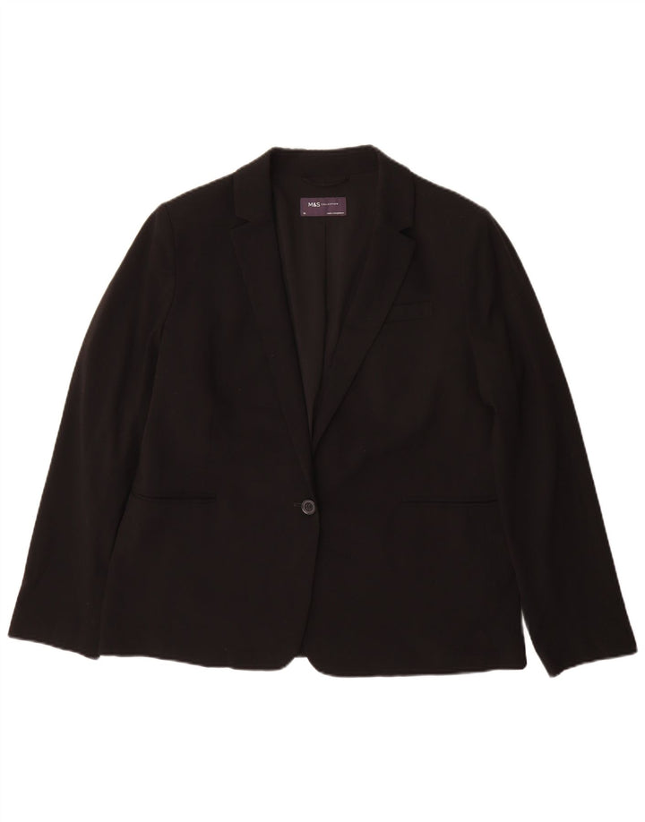 Marks & Spencer Womens 1 Button Blazer Jacket UK 14 Large Black Polyester