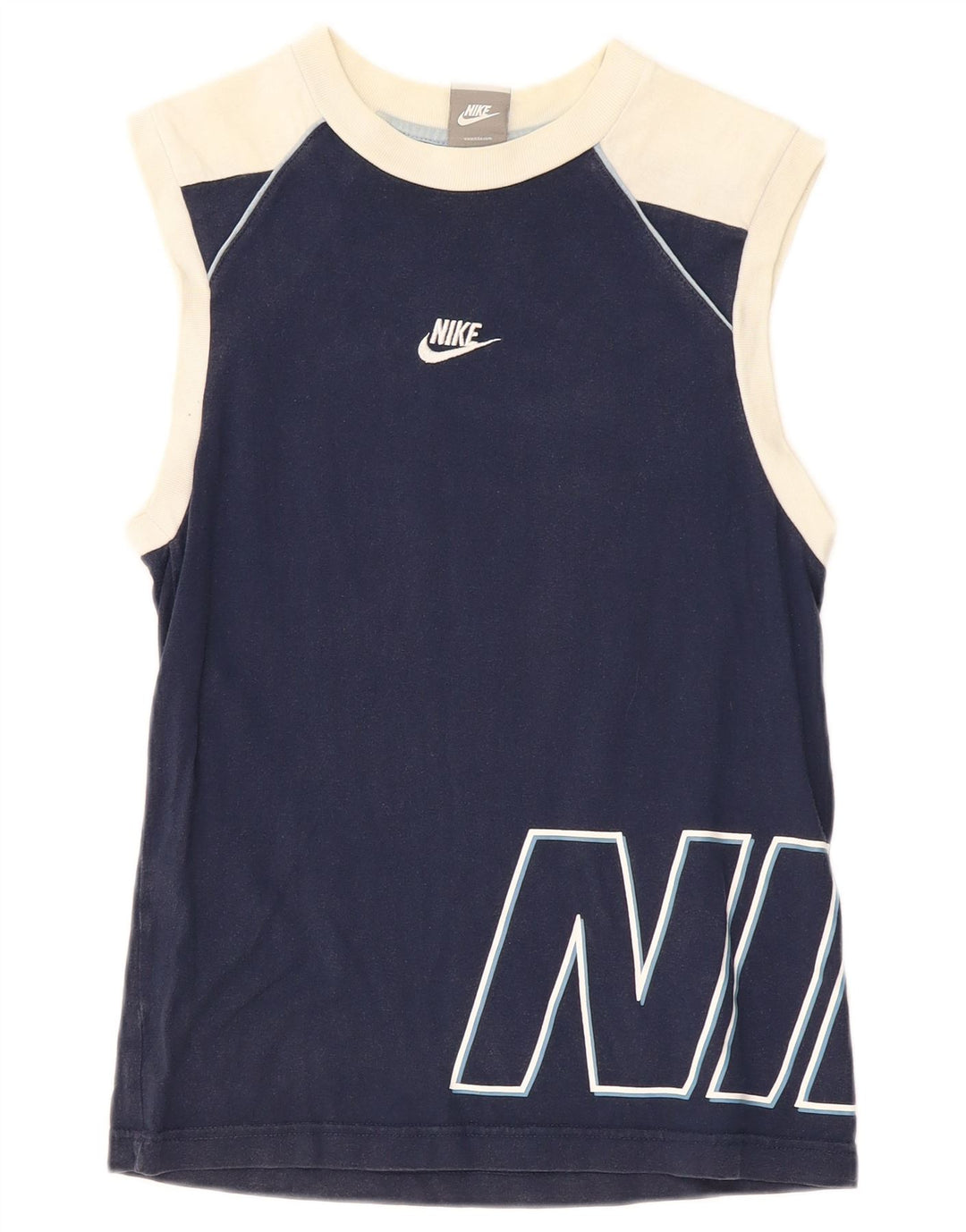 NIKE Boys Graphic Vest Top 12-13 Years Large Navy Blue Colourblock