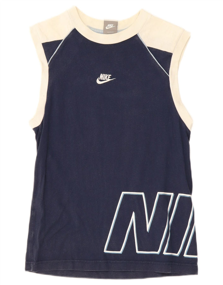 NIKE Boys Graphic Vest Top 12-13 Years Large Navy Blue Colourblock